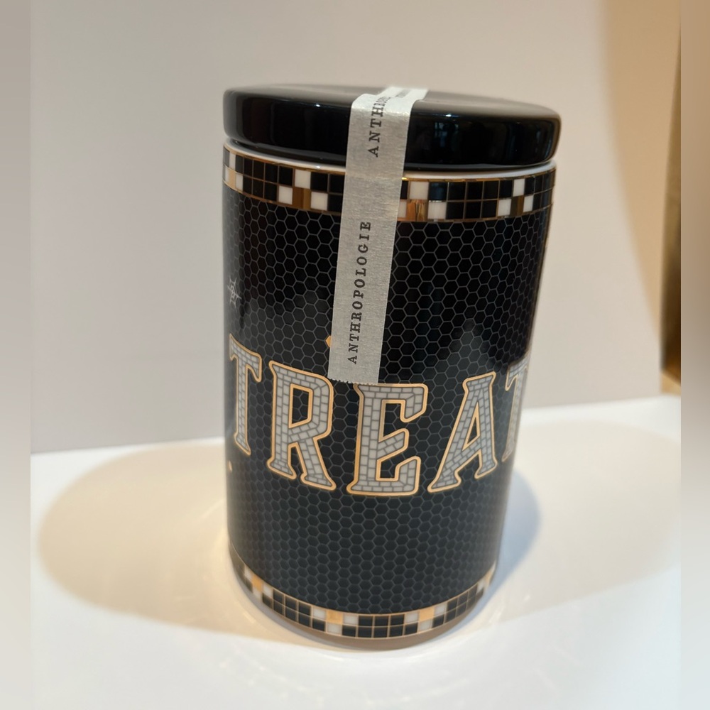 Anthropologie Medium Canister Black and White Bistro Halloween Treat Jar - Picture 8 of 9